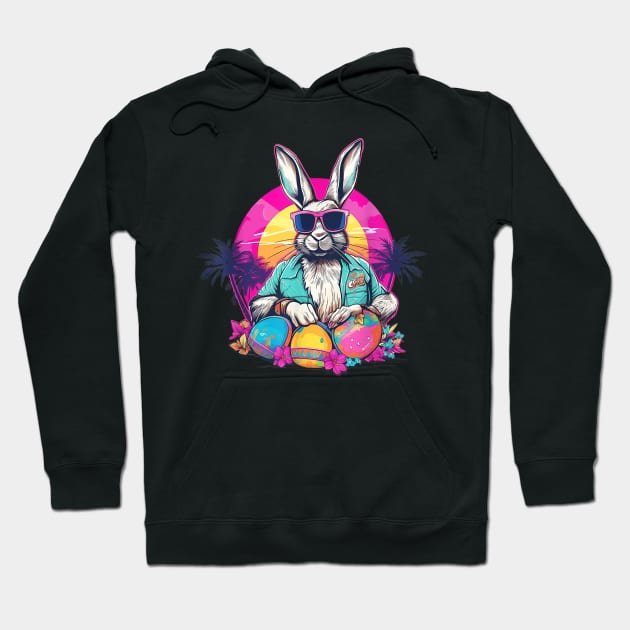 Cute Easter Bunny Retro Miami Look Colourful Eggs Hoodie by DonVector